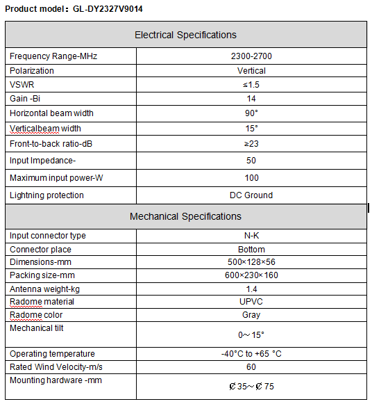 4G panel antenna GL-DY2327V9014 Antenne panneau 4G GL-DY2327V9014
