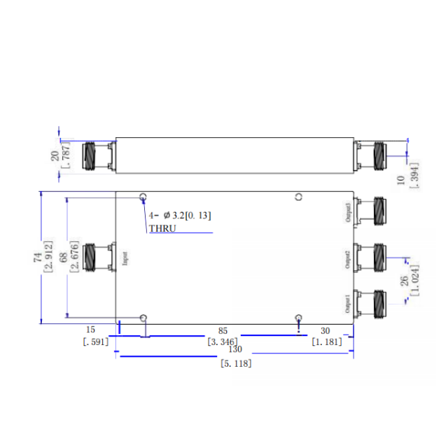 Répartiteur de puissance 3 voies 700 - 2 700 MHz 50 W NF GL-727-3-NF 